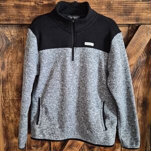 Eddie Bauer Quarter Zip Fleece Gray Black Pullover Mens Large